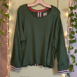 Women's Muk Luks Green Pink Striped Oversized Lounge Top 1X